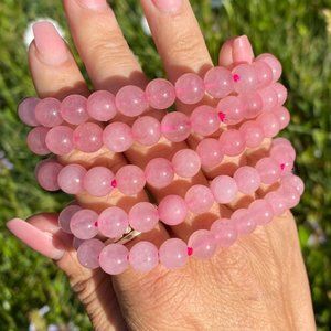 Handmade Natural Rose Quartz Balance Round 8MM Beaded Healing Chakra Bracelet